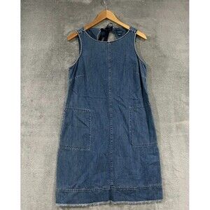J. Jill Denim Shift Dress Sleeveless Knee Length Pockets Blue Chambray Sz S